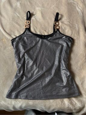 SHEIN Black Cami with Silver Square Print